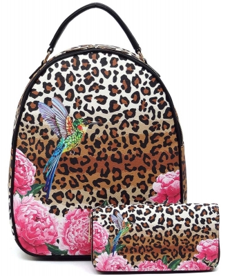 Leopard Hummingbird Flower 2in1 Backpack LQ2681W BLACK